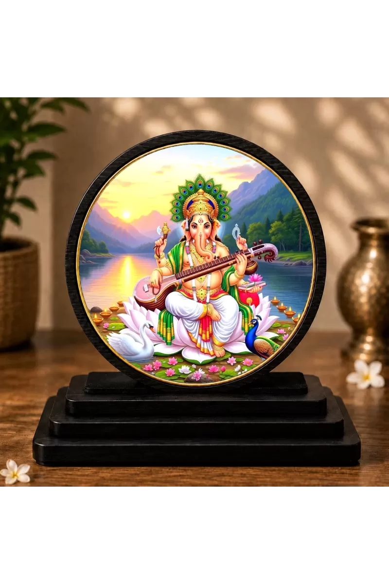 Premium Wooden Lord Ganesha Showpiece For Car Dashboard & Office Table | 4 X 4.5 Inch Sublimation Printed Decorative Stand | 4 Mm MDF | Home Decor | Made In India (F33276)
