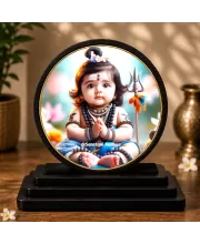Premium Wooden Baby Shiva Showpiece For Car Dashboard & Office Table | 4 X 4.5 Inch Sublimation Printed Decorative Stand | 4 Mm MDF | Home Decor | Made In India (F33277)
