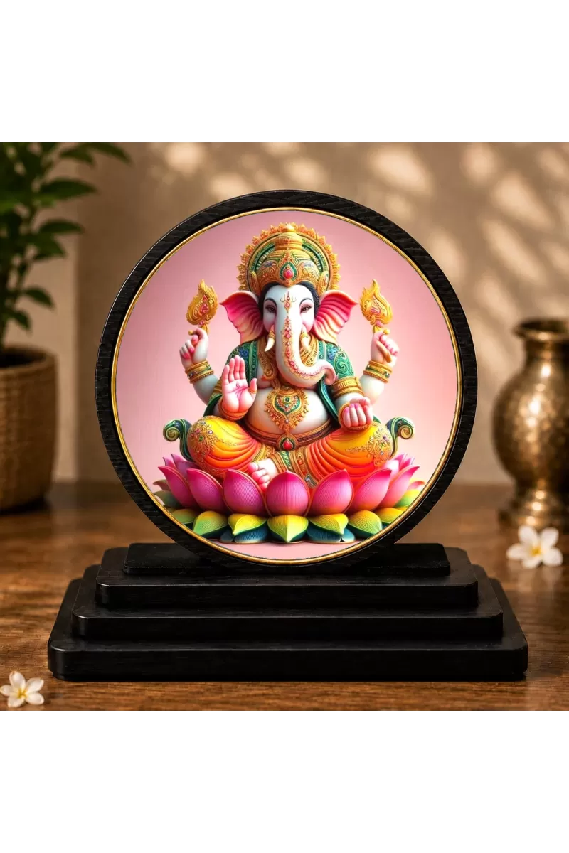Premium Wooden Lord Ganesha Showpiece For Car Dashboard & Office Table | 4 X 4.5 Inch Sublimation Printed Decorative Stand | 4 Mm MDF | Home Decor | Made In India (F33279)