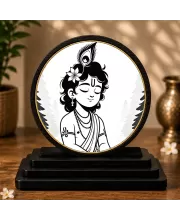 Premium Wooden Lord Krishna Showpiece For Car Dashboard & Office Table | 4 X 4.5 Inch Sublimation Printed Decorative Stand | 4 Mm MDF | Home Decor | Made In India (F33280)