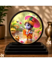 Premium Wooden  Bal Krishna Showpiece For Car Dashboard & Office Table | 4 X 4.5 Inch Sublimation Printed Decorative Stand | 4 Mm MDF | Home Decor | Made In India (F33281)