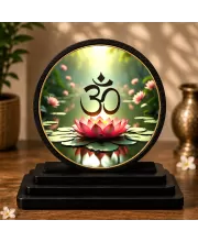 Premium Wooden  Om Symbol Showpiece For Car Dashboard & Office Table | 4 X 4.5 Inch Sublimation Printed Decorative Stand | 4 Mm MDF | Home Decor | Made In India (F33282)
