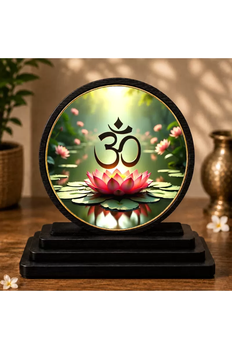 Premium Wooden  Om Symbol Showpiece For Car Dashboard & Office Table | 4 X 4.5 Inch Sublimation Printed Decorative Stand | 4 Mm MDF | Home Decor | Made In India (F33282)