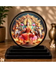 Premium Wooden Goddess Lakshmi Showpiece For Car Dashboard & Office Table | 4 X 4.5 Inch Sublimation Printed Decorative Stand | 4 Mm MDF | Home Decor | Made In India (F33284)
