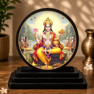 Premium Wooden  Lord Vishnu Showpiece For Car Dashboard & Office Table | 4 X 4.5 Inch Sublimation Printed Decorative Stand | 4 Mm MDF | Home Decor | Made In India (F33285)