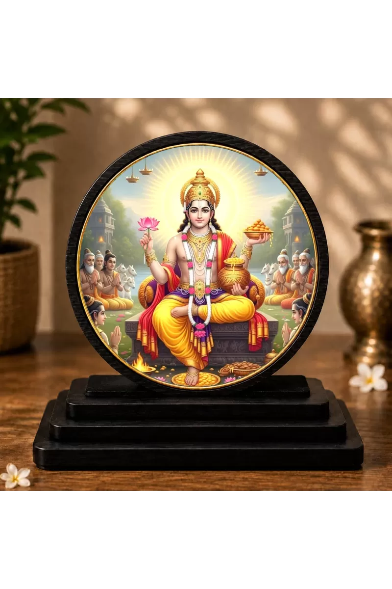 Premium Wooden  Lord Vishnu Showpiece For Car Dashboard & Office Table | 4 X 4.5 Inch Sublimation Printed Decorative Stand | 4 Mm MDF | Home Decor | Made In India (F33285)