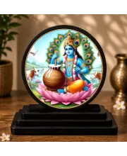 Premium Wooden  Lord Krishna Showpiece For Car Dashboard & Office Table | 4 X 4.5 Inch Sublimation Printed Decorative Stand | 4 Mm MDF | Home Decor | Made In India (F33286)