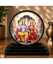Premium Wooden Lord Vishnu And Goddess Lakshmi Showpiece For Car Dashboard & Office Table | 4 X 4.5 Inch Sublimation Printed Decorative Stand | 4 Mm MDF | Home Decor | Made In India (F33288)
