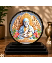 Premium Wooden Lord Sai Baba Ji Showpiece For Car Dashboard & Office Table | 4 X 4.5 Inch Sublimation Printed Decorative Stand | 4 Mm MDF | Home Decor | Made In India (F33289)