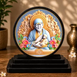 Premium Wooden Lord Sai Baba Ji Showpiece For Car Dashboard & Office Table | 4 X 4.5 Inch Sublimation Printed Decorative Stand | 4 Mm MDF | Home Decor | Made In India (F33289) Premium Wooden Lord Sai Baba Ji Showpiece For Car Dashboard & Office Table | 4 X 4.5 Inch Sublimation Printed Decorative Stand | 4 Mm MDF | Home Decor | Made In India (F33289)