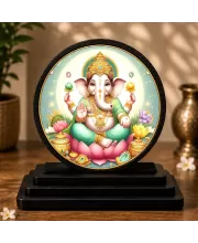 Premium Wooden Lord Ganesha Showpiece For Car Dashboard & Office Table | 4 X 4.5 Inch Sublimation Printed Decorative Stand | 4 Mm MDF | Home Decor | Made In India (F33290)