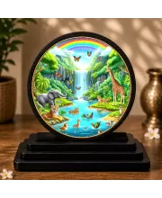 Premium Wooden Vibrant Jungle Scene Showpiece For Car Dashboard & Office Table | 4 X 4.5 Inch Sublimation Printed Decorative Stand | 4 Mm MDF | Home Decor | Made In India (F33291)