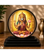 Premium Wooden Pratyangira Devi Showpiece For Car Dashboard & Office Table | 4 X 4.5 Inch Sublimation Printed Decorative Stand | 4 Mm MDF | Home Decor | Made In India (F33292)