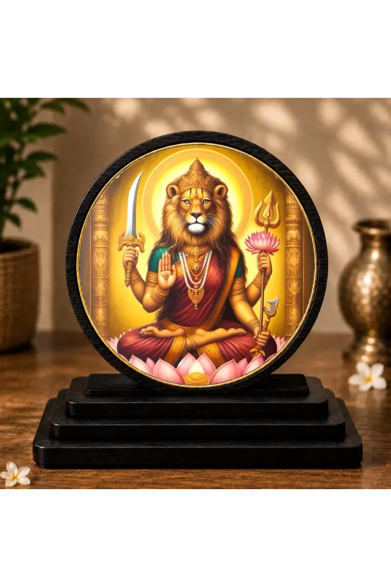 Premium Wooden Pratyangira Devi Showpiece For Car Dashboard & Office Table | 4 X 4.5 Inch Sublimation Printed Decorative Stand | 4 Mm MDF | Home Decor | Made In India (F33292)