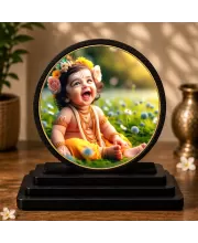 Premium Wooden Lord Krishna Showpiece For Car Dashboard & Office Table | 4 X 4.5 Inch Sublimation Printed Decorative Stand | 4 Mm MDF | Home Decor | Made In India (F33294)