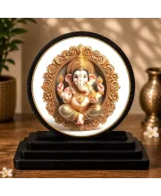 Premium Wooden  Lord Ganesha Showpiece For Car Dashboard & Office Table | 4 X 4.5 Inch Sublimation Printed Decorative Stand | 4 Mm MDF | Home Decor | Made In India (F33295)