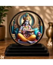 Premium Wooden Lord Krishna Showpiece For Car Dashboard & Office Table | 4 X 4.5 Inch Sublimation Printed Decorative Stand | 4 Mm MDF | Home Decor | Made In India (F33296)