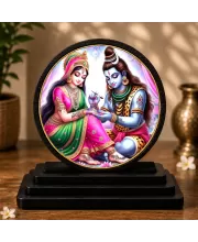 Premium Wooden Lord Shiva And Parvati Showpiece For Car Dashboard & Office Table | 4 X 4.5 Inch Sublimation Printed Decorative Stand | 4 Mm MDF | Home Decor | Made In India (F33297)