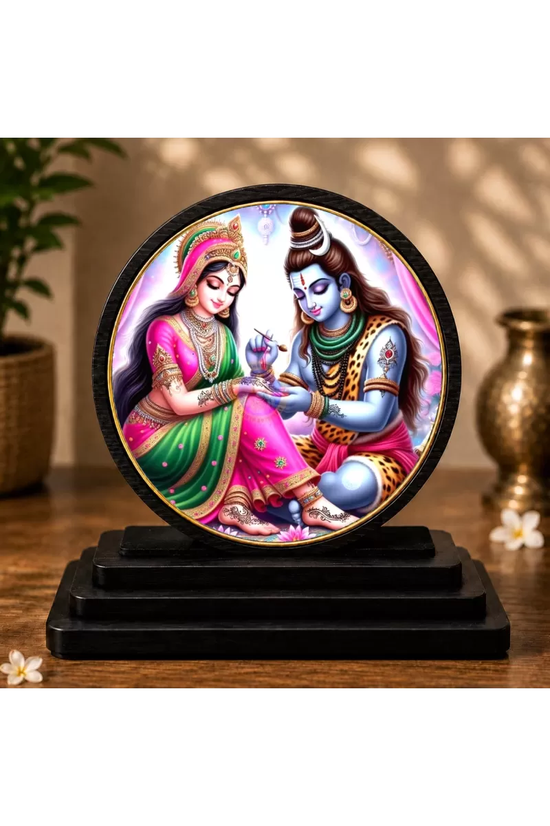 Premium Wooden Lord Shiva And Parvati Showpiece For Car Dashboard & Office Table | 4 X 4.5 Inch Sublimation Printed Decorative Stand | 4 Mm MDF | Home Decor | Made In India (F33297)