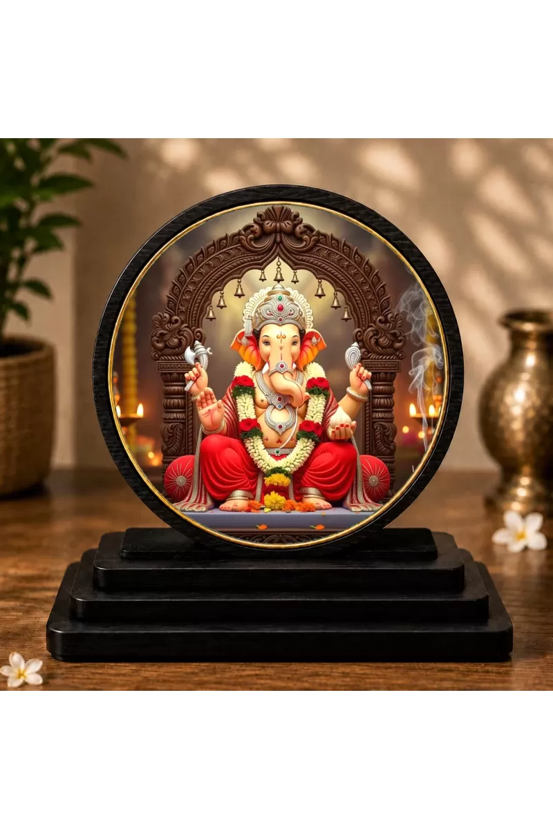 Premium Wooden Lord Ganesha Showpiece For Car Dashboard & Office Table | 4 X 4.5 Inch Sublimation Printed Decorative Stand | 4 Mm MDF | Home Decor | Made In India (F33299)