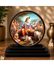Premium Wooden  Radha Krishna Showpiece For Car Dashboard & Office Table | 4 X 4.5 Inch Sublimation Printed Decorative Stand | 4 Mm MDF | Home Decor | Made In India (F33300)