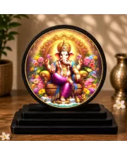 Premium Wooden Lord Ganesha Showpiece For Car Dashboard & Office Table | 4 X 4.5 Inch Sublimation Printed Decorative Stand | 4 Mm MDF | Home Decor | Made In India (F33303)