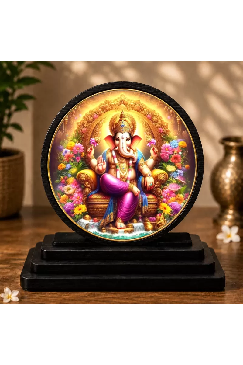 Premium Wooden Lord Ganesha Showpiece For Car Dashboard & Office Table | 4 X 4.5 Inch Sublimation Printed Decorative Stand | 4 Mm MDF | Home Decor | Made In India (F33303)