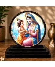 Premium Wooden Yashoda Maiya & Bal Krishna Showpiece For Car Dashboard & Office Table | 4 X 4.5 Inch Sublimation Printed Decorative Stand | 4 Mm MDF | Home Decor | Made In India (F33305)