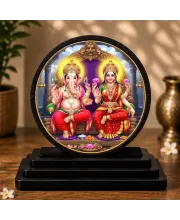 Premium Wooden Shri Laxmi Ganesh Showpiece For Car Dashboard & Office Table | 4 X 4.5 Inch Sublimation Printed Decorative Stand | 4 Mm MDF | Home Decor | Made In India (F33306)