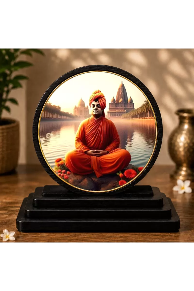 Premium Wooden  Swami Vivekananda Showpiece For Car Dashboard & Office Table | 4 X 4.5 Inch Sublimation Printed Decorative Stand | 4 Mm MDF | Home Decor | Made In India (F33309)