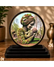 Premium Wooden Mother Nature Kissing Nature Child Showpiece For Car Dashboard & Office Table | 4 X 4.5 Inch Sublimation Printed Decorative Stand | 4 Mm MDF | Home Decor | Made In India (F33310)