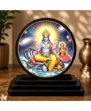 Premium Wooden Lord Vishnu & Goddess Laxmi Showpiece For Car Dashboard & Office Table | 4 X 4.5 Inch Sublimation Printed Decorative Stand | 4 Mm MDF | Home Decor | Made In India (F33311)