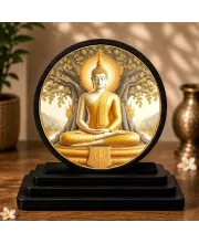 Premium Wooden Gautam Buddha Showpiece For Car Dashboard & Office Table | 4 X 4.5 Inch Sublimation Printed Decorative Stand | 4 Mm MDF | Home Decor | Made In India (F33312)