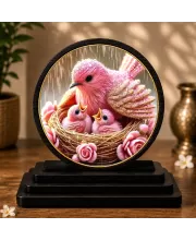 Premium Wooden Pink Bird Nest Showpiece For Car Dashboard & Office Table | 4 X 4.5 Inch Sublimation Printed Decorative Stand | 4 Mm MDF | Home Decor | Made In India (F33313)