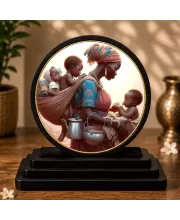 Premium Wooden  Woman Carrying Two Children Showpiece For Car Dashboard & Office Table | 4 X 4.5 Inch Sublimation Printed Decorative Stand | 4 Mm MDF | Home Decor | Made In India (F33315)