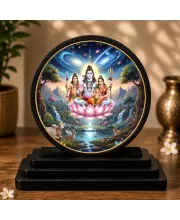Premium Wooden  Lord Shiva And His Family Showpiece For Car Dashboard & Office Table | 4 X 4.5 Inch Sublimation Printed Decorative Stand | 4 Mm MDF | Home Decor | Made In India (F33316)