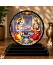 Premium Wooden Radha Krishna Showpiece For Car Dashboard & Office Table | 4 X 4.5 Inch Sublimation Printed Decorative Stand | 4 Mm MDF | Home Decor | Made In India (F33317)