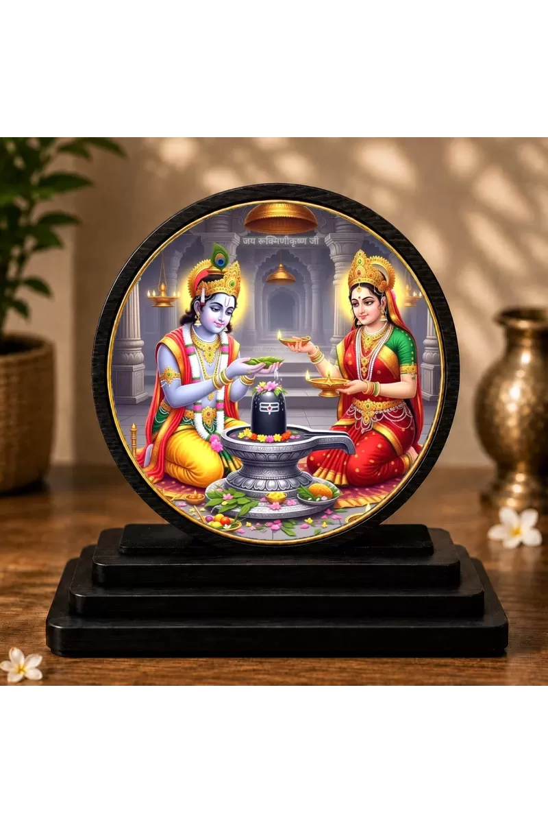 Premium Wooden Radha Krishna Showpiece For Car Dashboard & Office Table | 4 X 4.5 Inch Sublimation Printed Decorative Stand | 4 Mm MDF | Home Decor | Made In India (F33317)