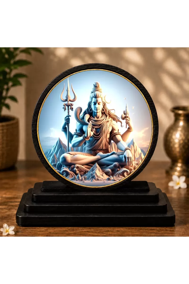 Premium Wooden Lord Shiva Showpiece For Car Dashboard & Office Table | 4 X 4.5 Inch Sublimation Printed Decorative Stand | 4 Mm MDF | Home Decor | Made In India (F33319)