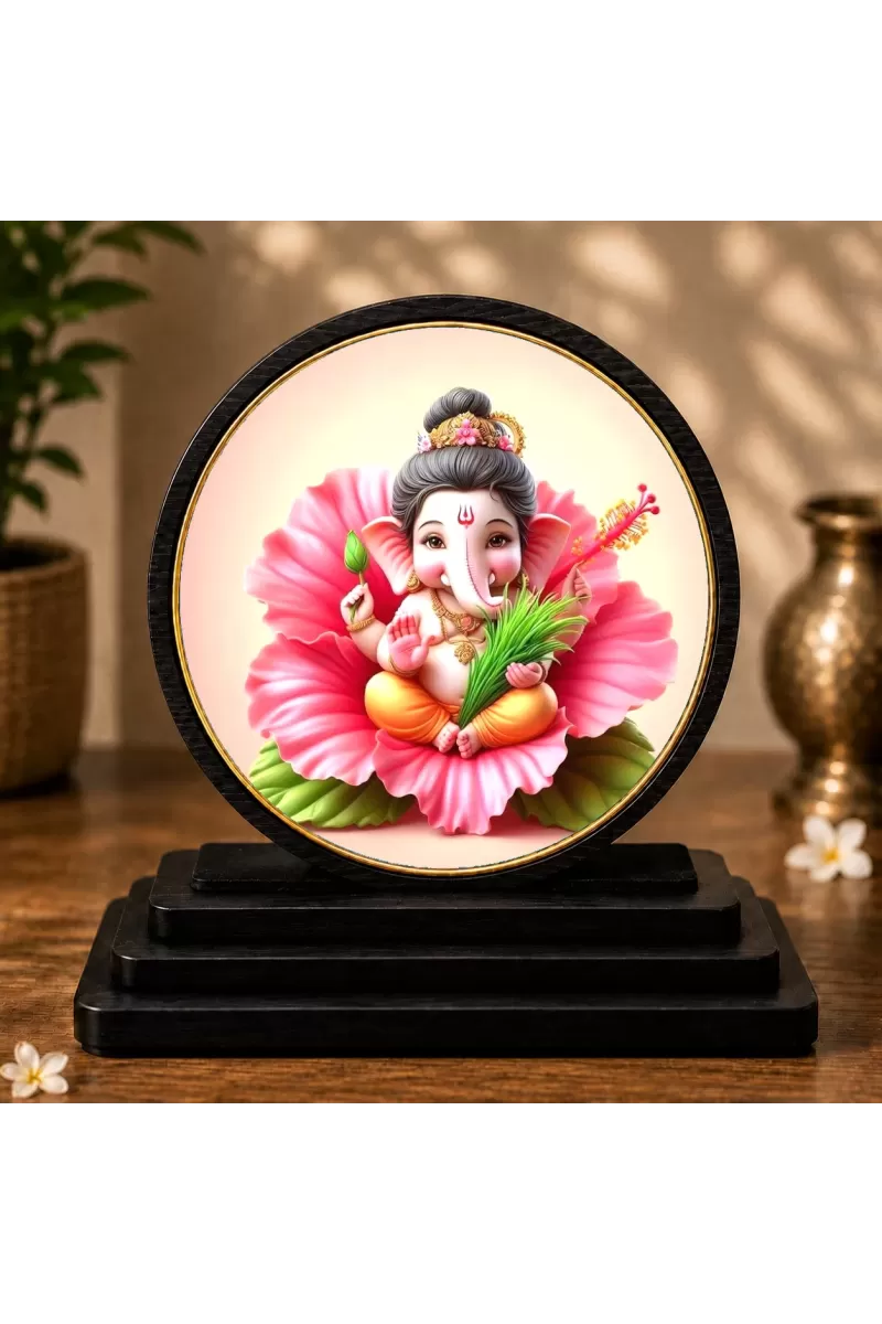 Premium Wooden Lord Ganesha Showpiece For Car Dashboard & Office Table | 4 X 4.5 Inch Sublimation Printed Decorative Stand | 4 Mm MDF | Home Decor | Made In India (F33321)