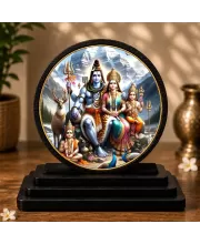 Premium Wooden Lord Shiva, Parvati, And Ganesh Showpiece For Car Dashboard & Office Table | 4 X 4.5 Inch Sublimation Printed Decorative Stand | 4 Mm MDF | Home Decor | Made In India (F33322)