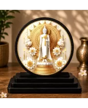 Premium Wooden Gautam Buddha Showpiece For Car Dashboard & Office Table | 4 X 4.5 Inch Sublimation Printed Decorative Stand | 4 Mm MDF | Home Decor | Made In India (F33325)