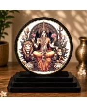 Premium Wooden Devi Durga Showpiece For Car Dashboard & Office Table | 4 X 4.5 Inch Sublimation Printed Decorative Stand | 4 Mm MDF | Home Decor | Made In India (F33327)
