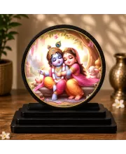 Premium Wooden  Radha Krishna Showpiece For Car Dashboard & Office Table | 4 X 4.5 Inch Sublimation Printed Decorative Stand | 4 Mm MDF | Home Decor | Made In India (F33328)