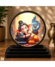 Premium Wooden Little Ganesha & Lord Shiva Showpiece For Car Dashboard & Office Table | 4 X 4.5 Inch Sublimation Printed Decorative Stand | 4 Mm MDF | Home Decor | Made In India (F33329)