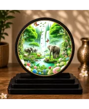 Premium Wooden Jungle Safari Scene Showpiece For Car Dashboard & Office Table | 4 X 4.5 Inch Sublimation Printed Decorative Stand | 4 Mm MDF | Home Decor | Made In India (F33332)