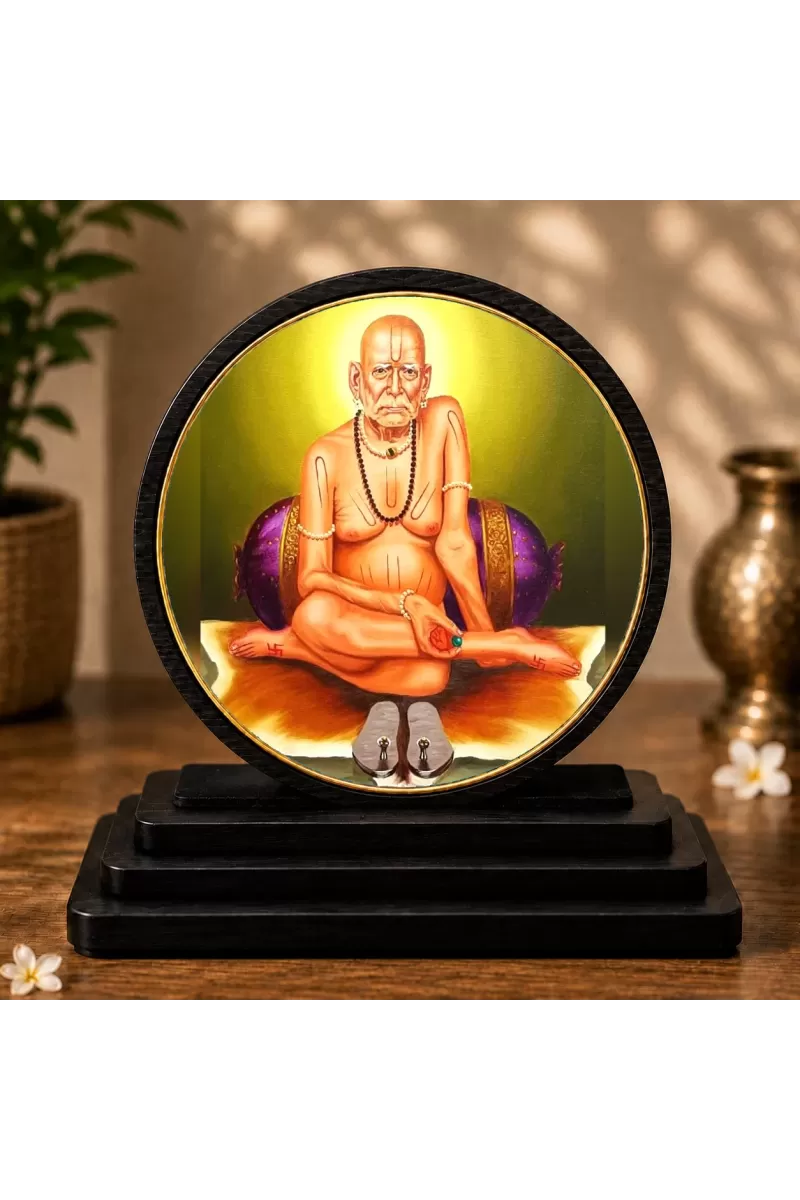 Premium Wooden  Lord Akkalkot Swami Samarth Showpiece For Car Dashboard & Office Table | 4 X 4.5 Inch Sublimation Printed Decorative Stand | 4 Mm MDF | Home Decor | Made In India (F33335)