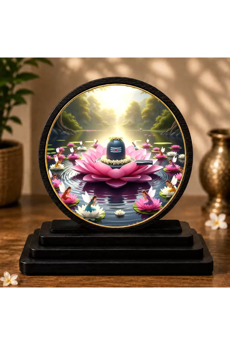 Premium Wooden Lord Shiva Lingam Showpiece For Car Dashboard & Office Table | 4 X 4.5 Inch Sublimation Printed Decorative Stand | 4 Mm MDF | Home Decor | Made In India (F33336)