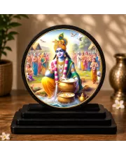 Premium Wooden Lord Krishna Showpiece For Car Dashboard & Office Table | 4 X 4.5 Inch Sublimation Printed Decorative Stand | 4 Mm MDF | Home Decor | Made In India (F33337)