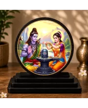 Premium Wooden Lord Shiva And Parvati Showpiece For Car Dashboard & Office Table | 4 X 4.5 Inch Sublimation Printed Decorative Stand | 4 Mm MDF | Home Decor | Made In India (F33339)